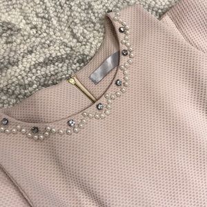 Taupe A-Line Dress with beading along neckline